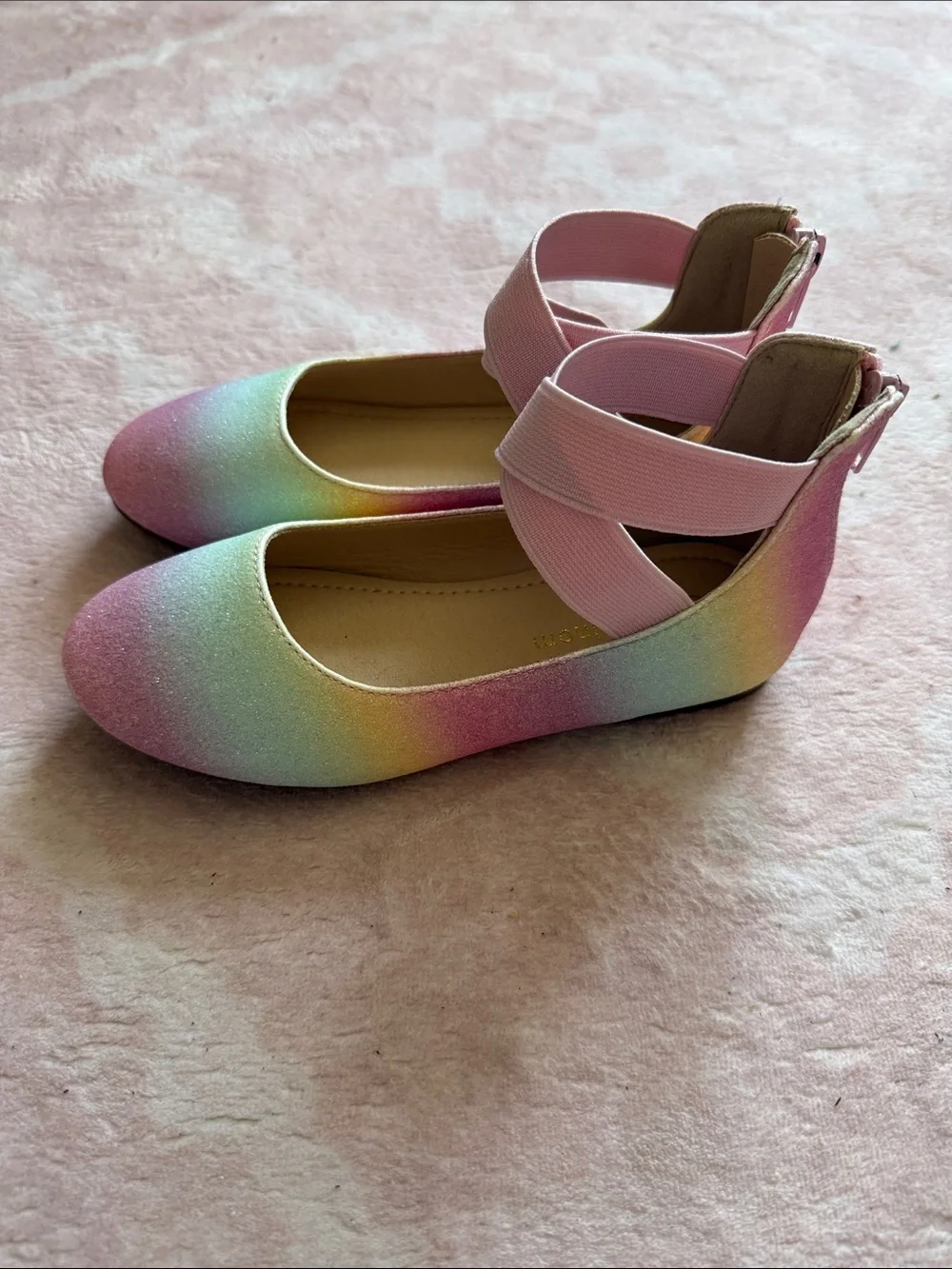 Toddler Girls Size 12 Rainbow Pastel Ballet Style Flats Zip Back